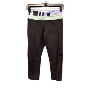 Lululemon Crop Leggings Women’s 4 Black Colorblock Waistband Athletic Yoga Pants